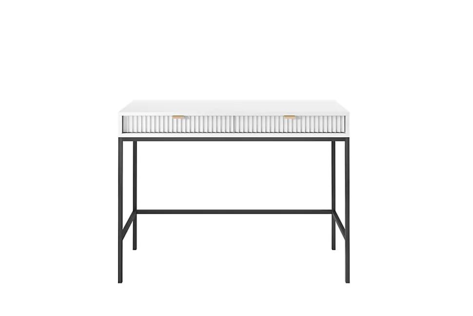 Coiffeuse : 2 tiroirs, blanc, noir, 104 x 78 x 50 cm
