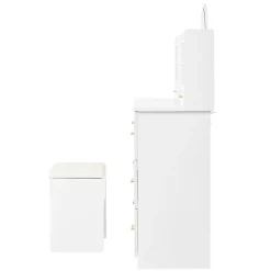 Coiffeuse 120 cm avec miroir lumineux à éclairage led 3 couleurs, 9 tiroirs et grands rangements, style moderne blanc élégant