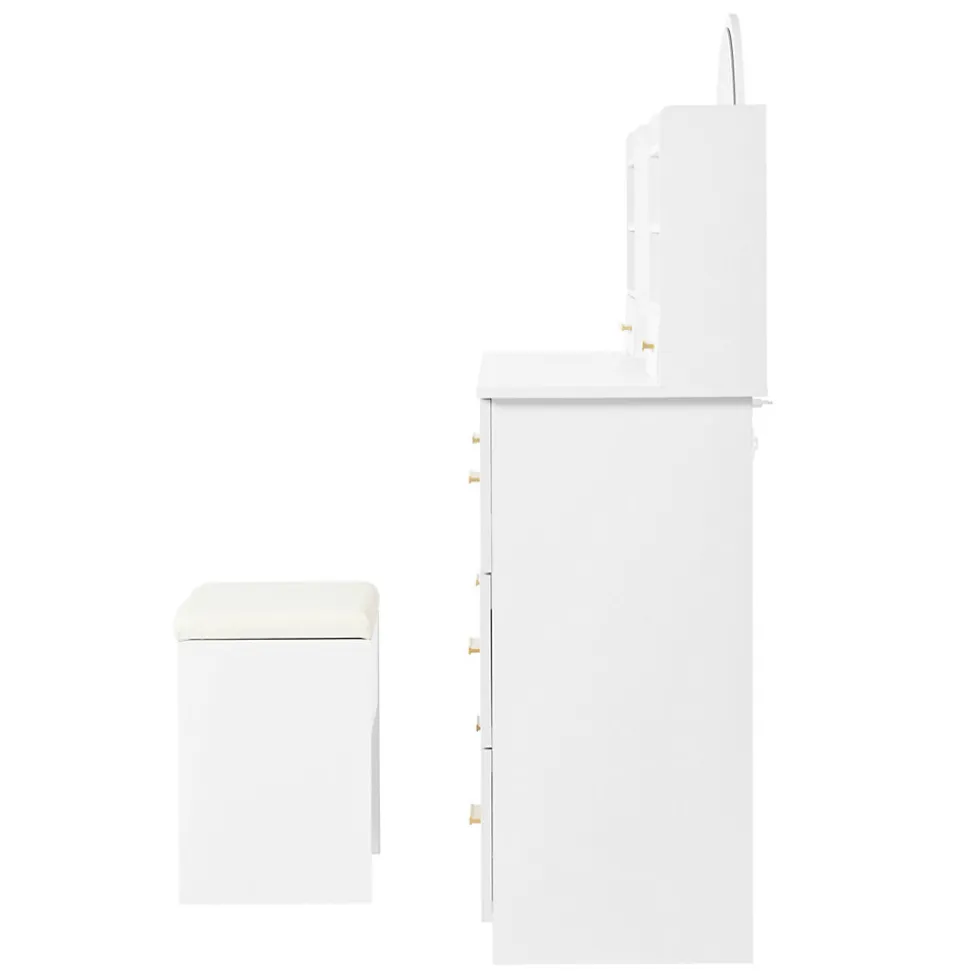 Coiffeuse 120 cm avec miroir lumineux à éclairage led 3 couleurs, 9 tiroirs et grands rangements, style moderne blanc élégant