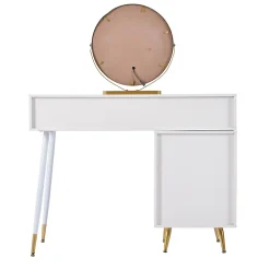 Coiffeuse 100 cm avec miroir LED tactile et caisson modulable, plateau spacieux et finitions blanches