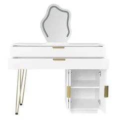 Coiffeuse 100 cm blanche avec miroir LED 3 modes, tiroirs spacieux et caisson coulissant, style moderne