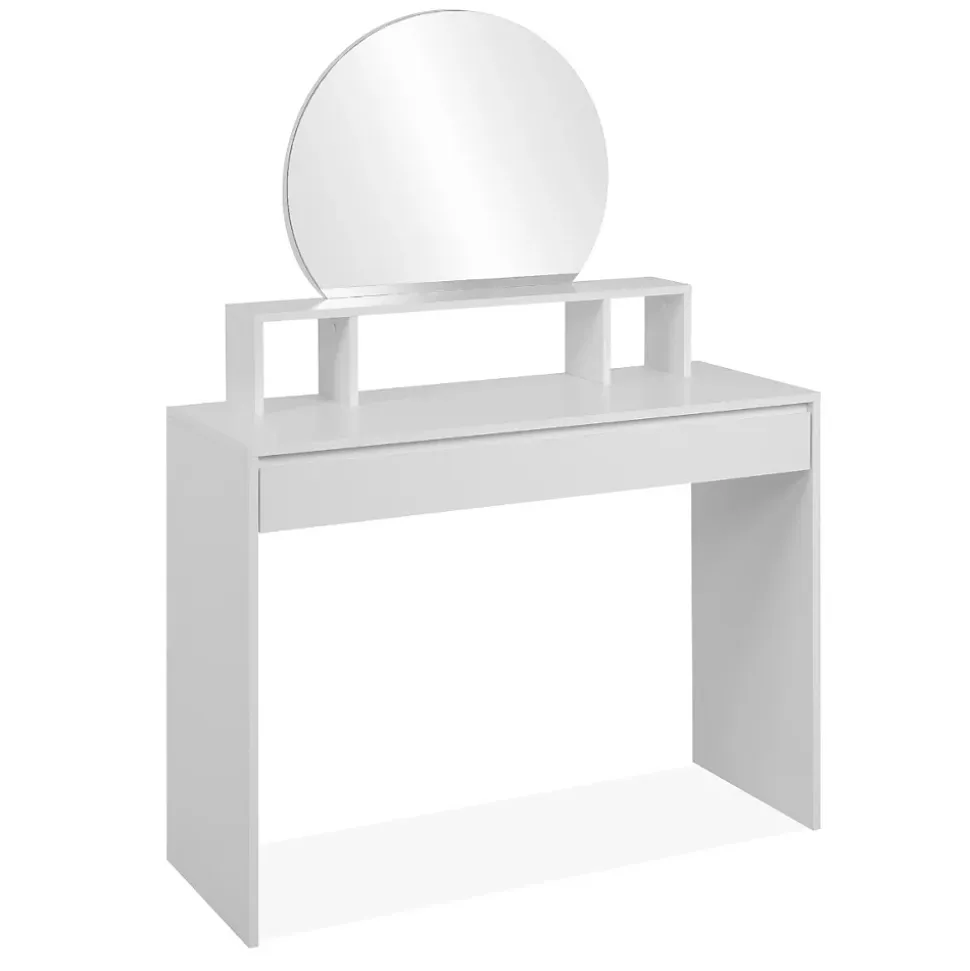 Coiffeuse 1 miroir arrondi, 3 niches supérieures et 1 grand tiroir L100cm - IMAGE