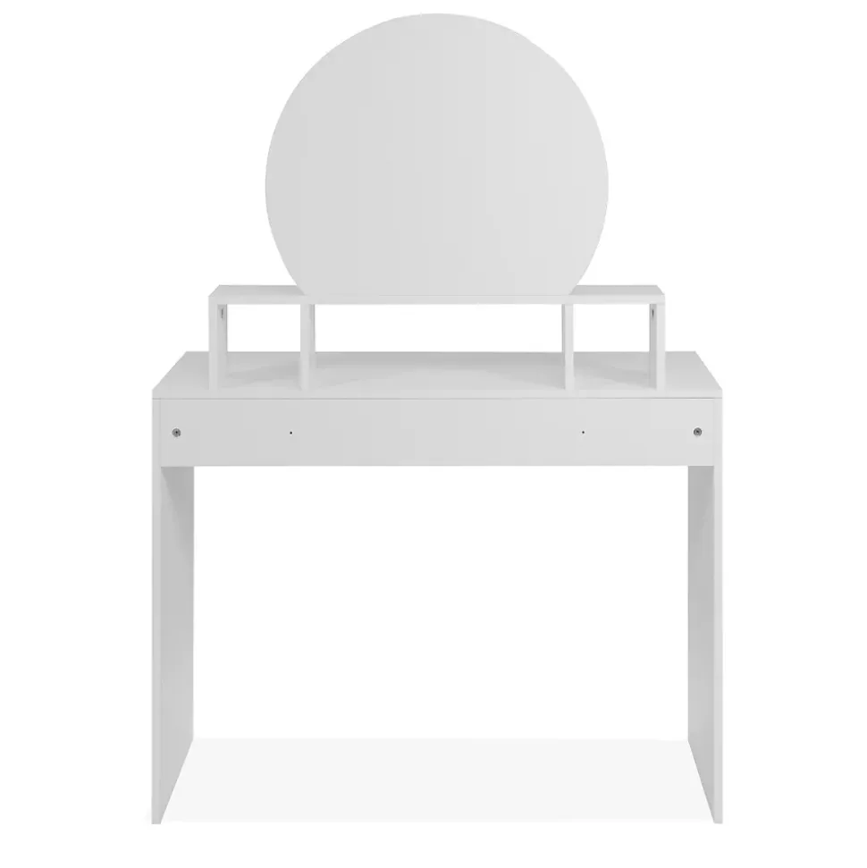 Coiffeuse 1 miroir arrondi, 3 niches supérieures et 1 grand tiroir L100cm - IMAGE