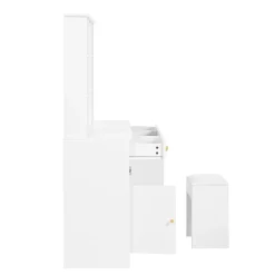 Coiffeuse - Table de Maquillage avec Éclairage LED, Miroir et Housse, 3 Tiroirs, 2 Portes, Spanplatte - 110x40x151 cm, Blanc