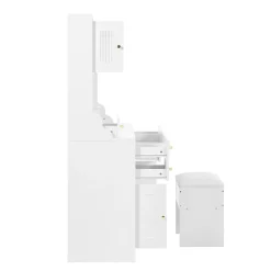 Coiffeuse - Table de Maquillage avec Éclairage LED, Prises et Miroir, 6 Tiroirs, 4 Portes, MDF - 105x40x152 cm, Blanc