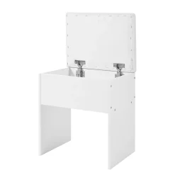 Coiffeuse - Table de Maquillage avec Éclairage LED, Prises et Miroir, 6 Tiroirs, 4 Portes, MDF - 105x40x152 cm, Blanc