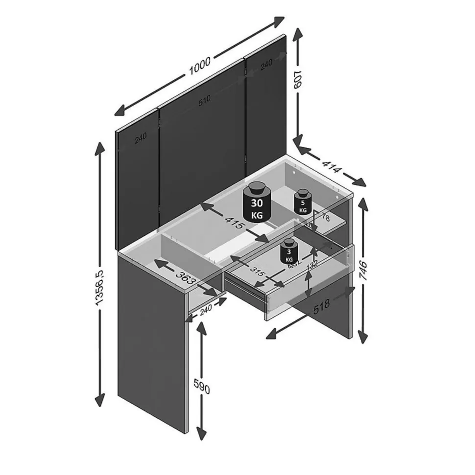 Coiffeuse 1 Tiroir 2 Niches avec Miroir - Schminki