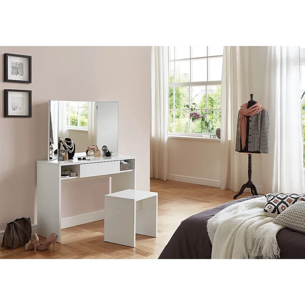 Coiffeuse 1 Tiroir 2 Niches avec Miroir - Schminki