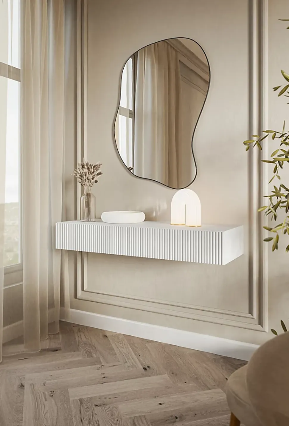Coiffeuse 1 tiroir suspendue blanche 110 cm VELDIO