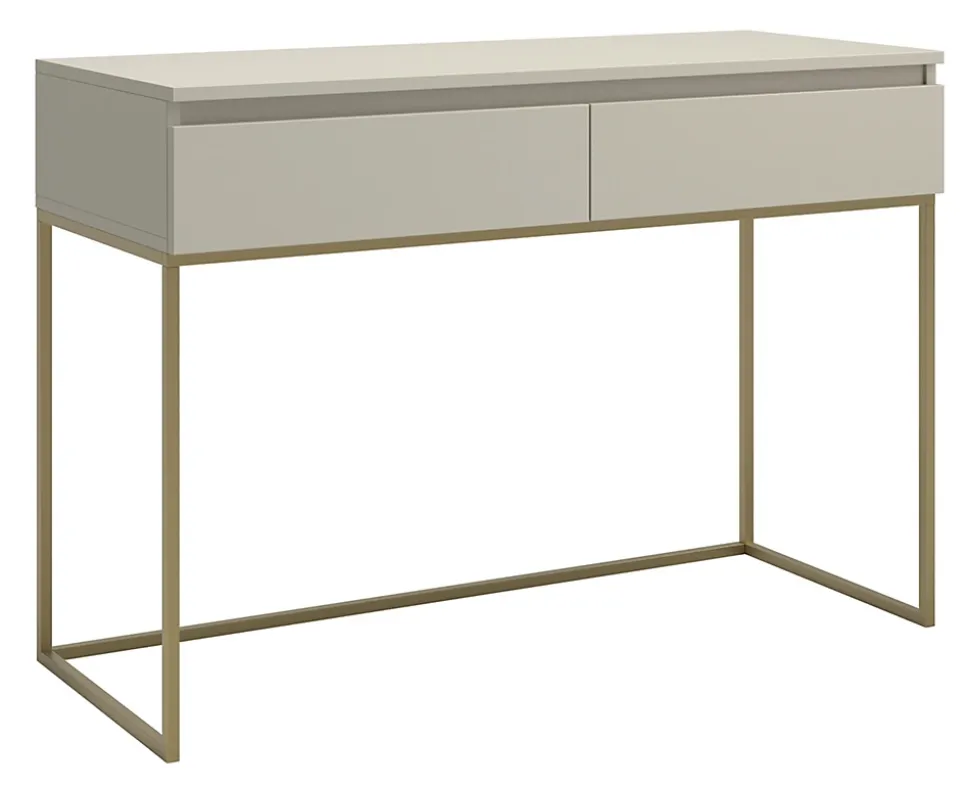Coiffeuse 2 tiroirs beige gris pieds dorés BEMMI