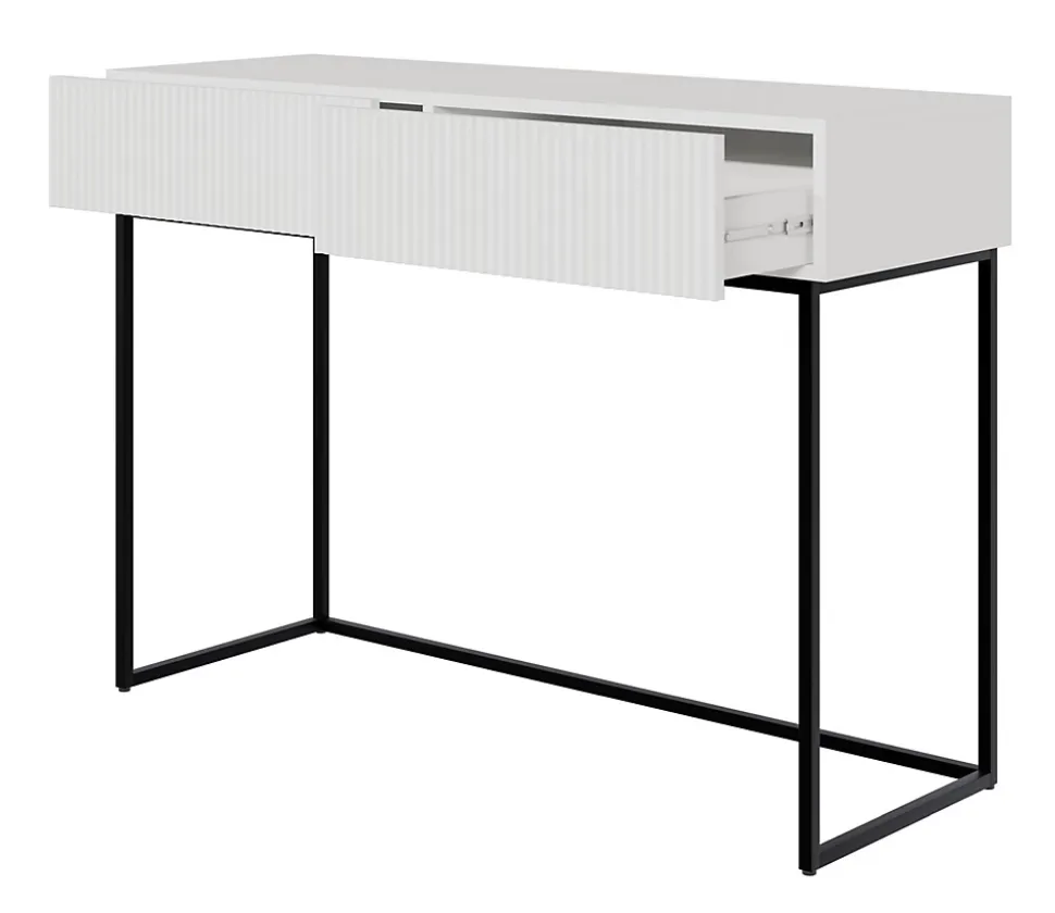 Coiffeuse 2 tiroirs blanche pieds noirs 110 cm VELDIO