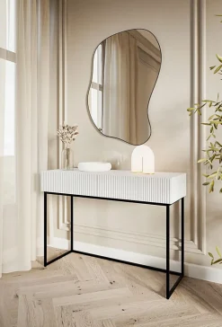 Coiffeuse 2 tiroirs blanche pieds noirs 110 cm VELDIO