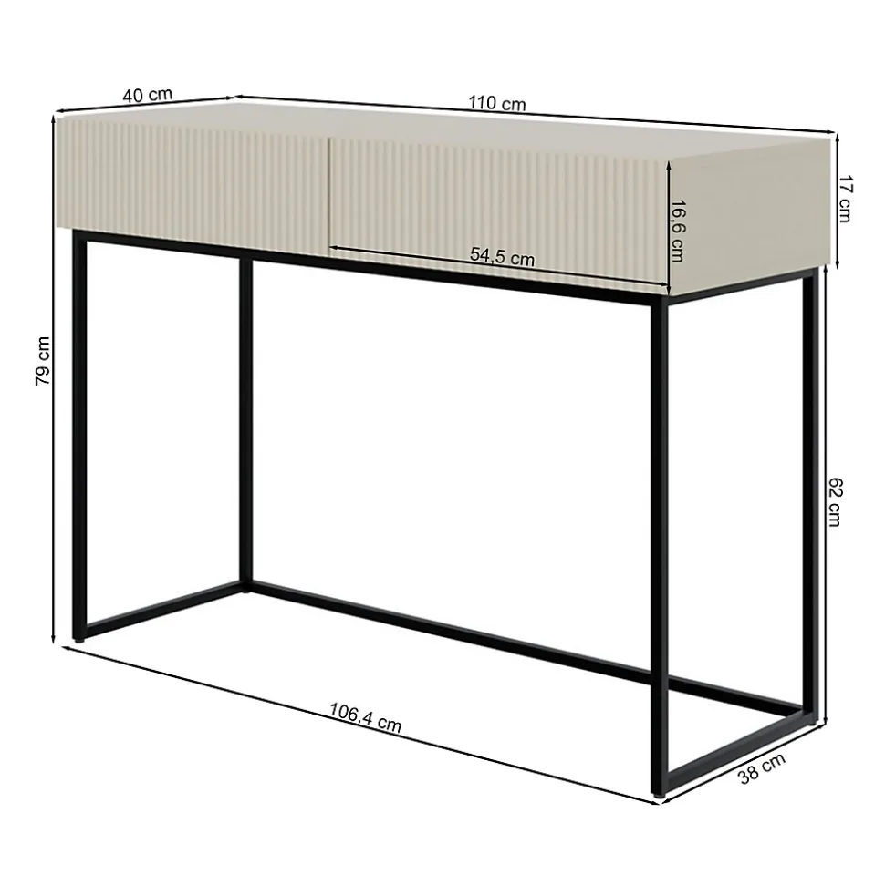 Coiffeuse 2 tiroirs blanche pieds noirs 110 cm VELDIO