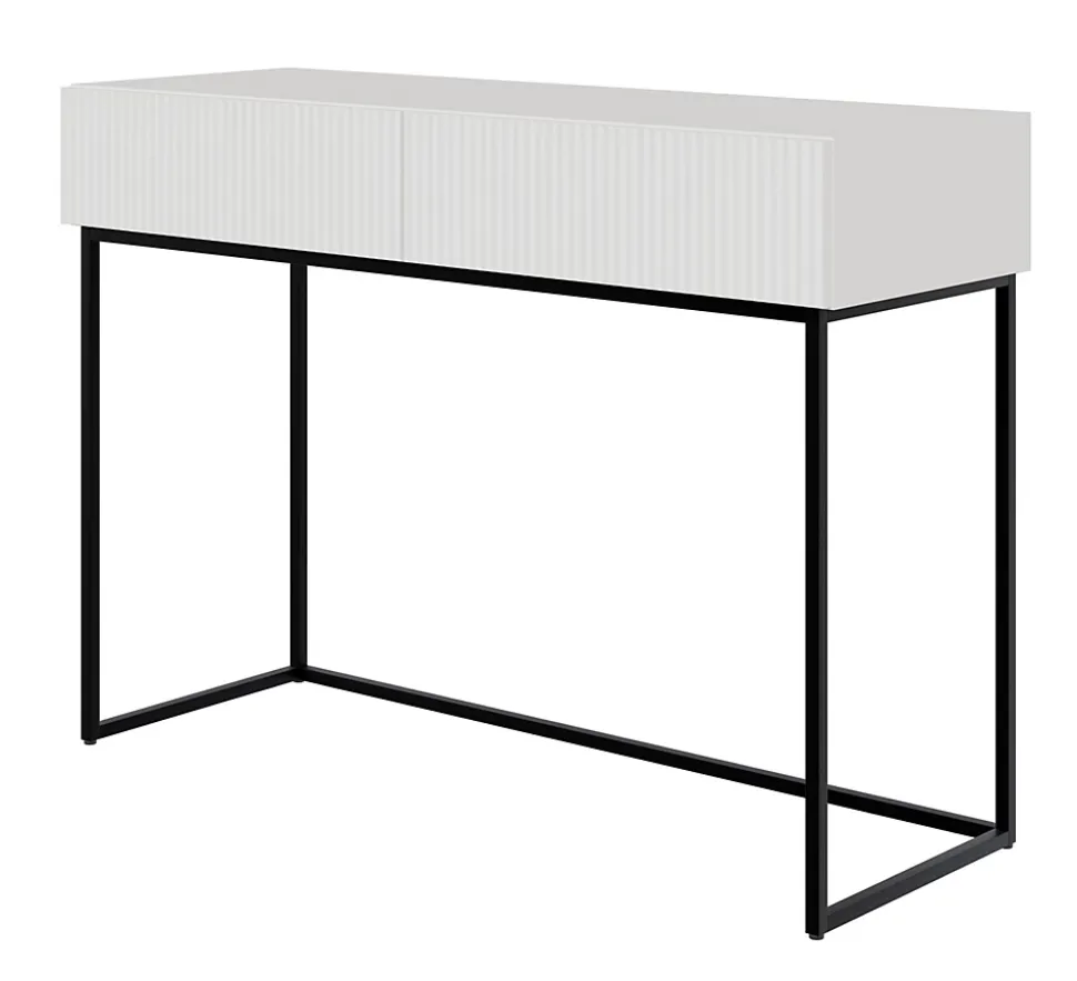 Coiffeuse 2 tiroirs blanche pieds noirs 110 cm VELDIO