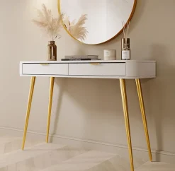 Coiffeuse 2 tiroirs blanche 112 cm OVAL