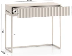Coiffeuse 2 tiroirs façades cannelées beige clair 91 cm DERRIVA