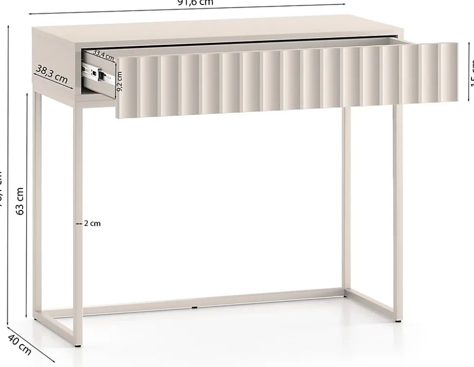 Coiffeuse 2 tiroirs façades cannelées beige clair 91 cm DERRIVA