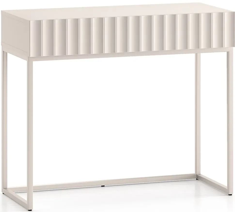 Coiffeuse 2 tiroirs façades cannelées beige clair 91 cm DERRIVA