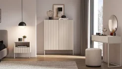 Coiffeuse 2 tiroirs façades cannelées beige clair 91 cm DERRIVA