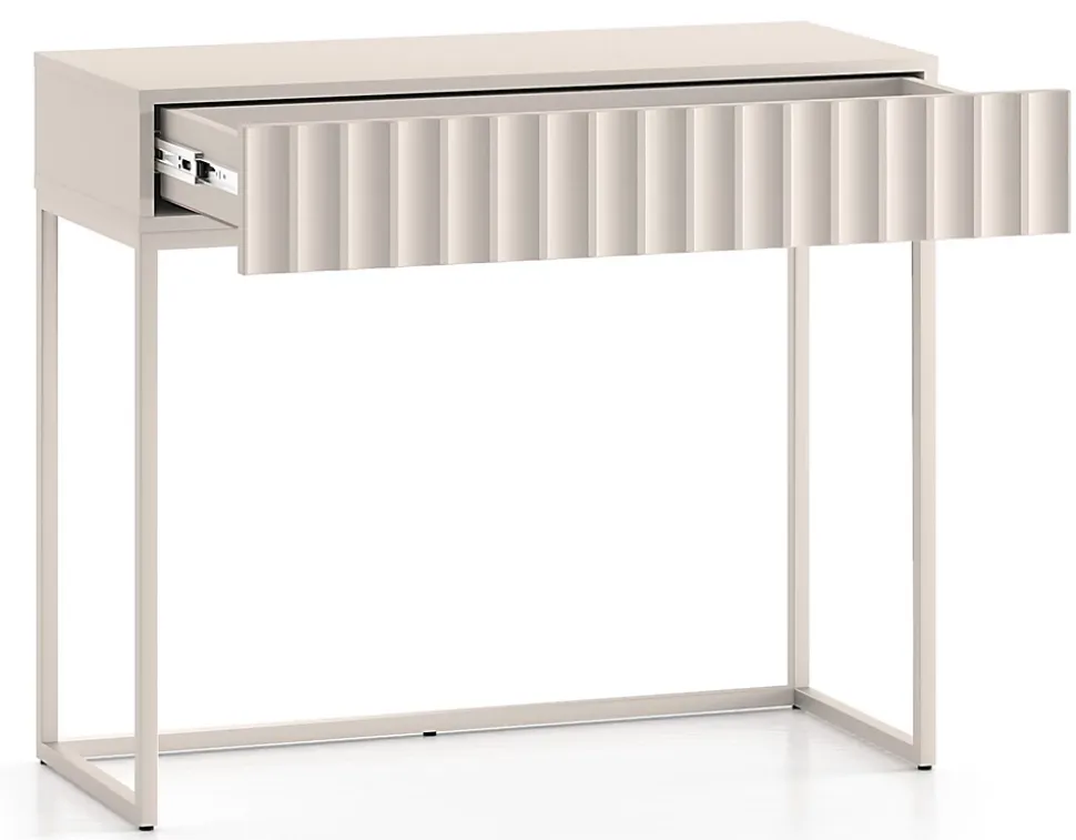 Coiffeuse 2 tiroirs façades cannelées beige clair 91 cm DERRIVA