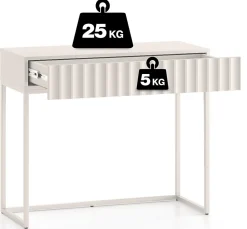 Coiffeuse 2 tiroirs façades cannelées beige clair 91 cm DERRIVA