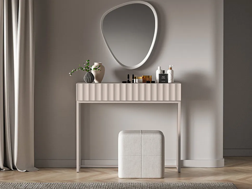 Coiffeuse 2 tiroirs façades cannelées beige clair 91 cm DERRIVA