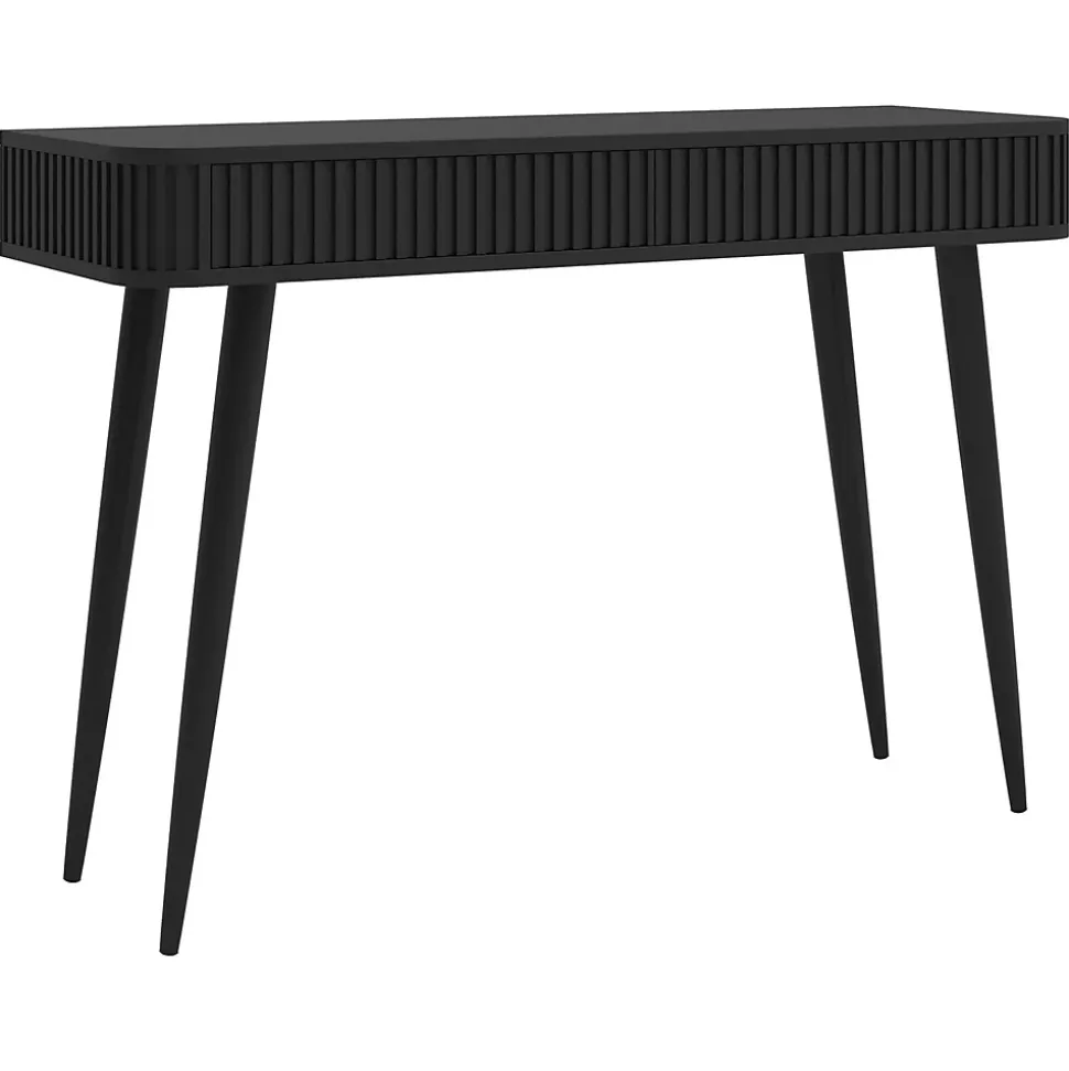 Coiffeuse 2 tiroirs façades cannelées noire 113 cm OVARLO