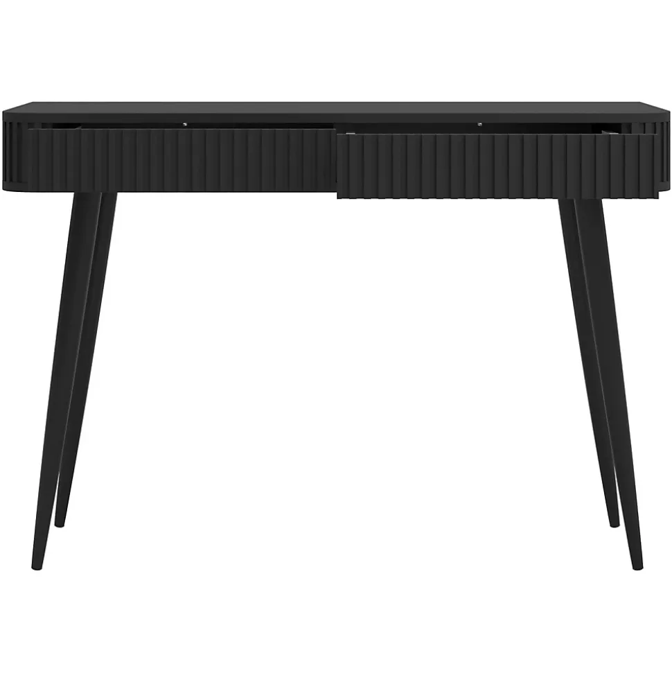 Coiffeuse 2 tiroirs façades cannelées noire 113 cm OVARLO