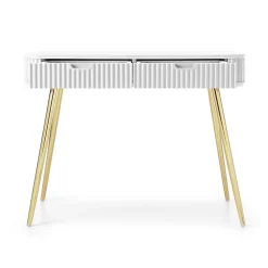 Coiffeuse 2 tiroirs façades laminées blanche pieds dorés 110 cm ZOVA