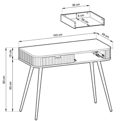 Coiffeuse 2 tiroirs façades laminées noire pieds noirs 110 cm ZOVA
