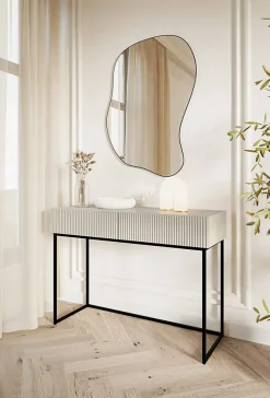 Coiffeuse 2 tiroirs grège pieds noirs 110 cm VELDIO