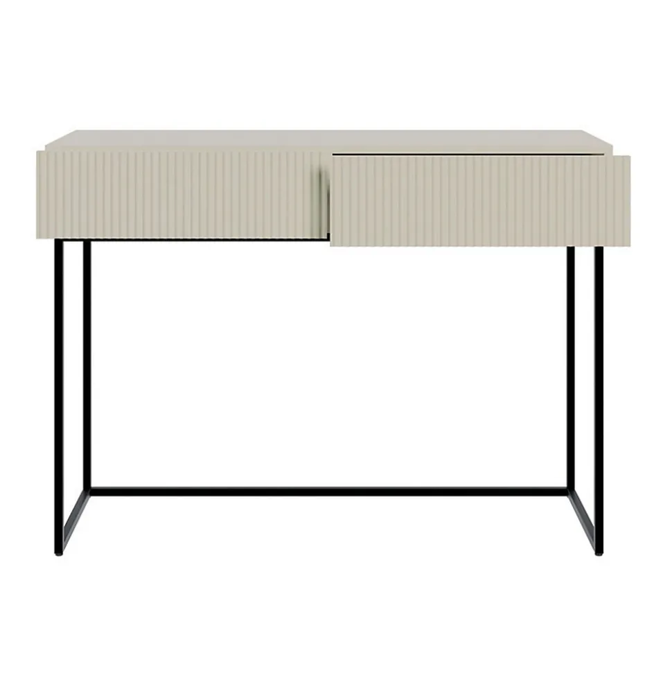 Coiffeuse 2 tiroirs grège pieds noirs 110 cm VELDIO