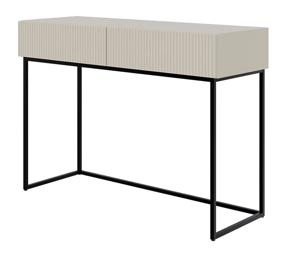 Coiffeuse 2 tiroirs grège pieds noirs 110 cm VELDIO