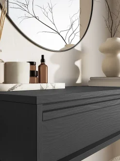 Coiffeuse 2 tiroirs suspendue noire 110 cm EVO