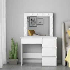 Coiffeuse avec 4 tiroirs et miroir LED coloris blanc - H75 x L94 x P43 cm