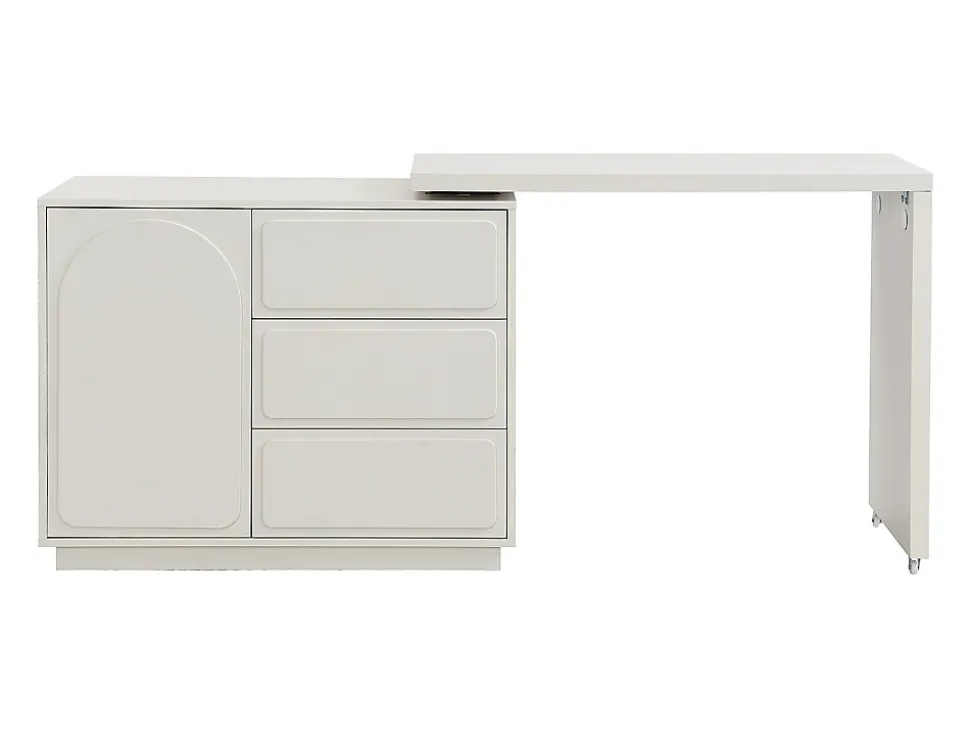 Coiffeuse avec angle pivotant - 3 tiroirs et 1 porte - MDF - Beige - VELANTO