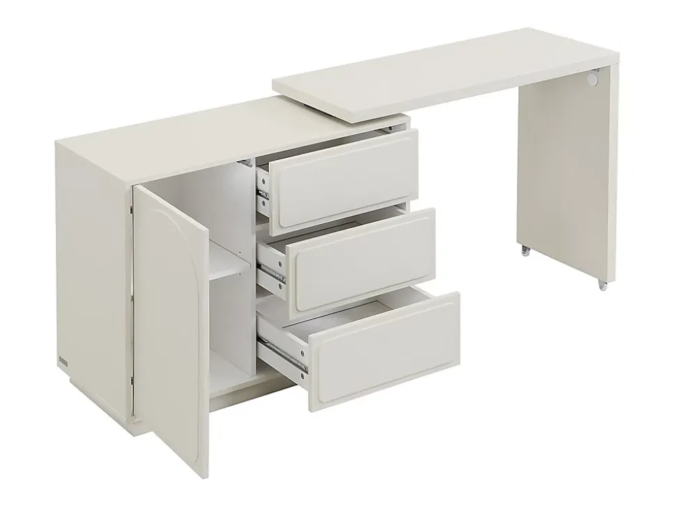 Coiffeuse avec angle pivotant - 3 tiroirs et 1 porte - MDF - Beige - VELANTO