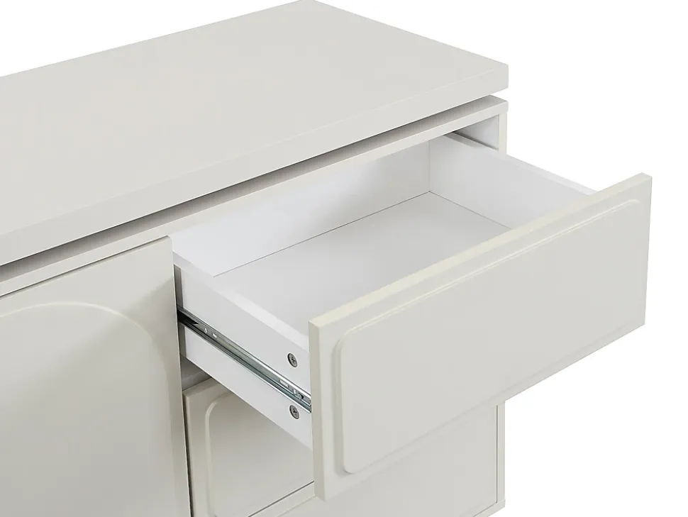 Coiffeuse avec angle pivotant - 3 tiroirs et 1 porte - MDF - Beige - VELANTO