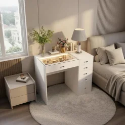 Coiffeuse avec éclairage LED Blanc 92 cm+ 6 Tiroir