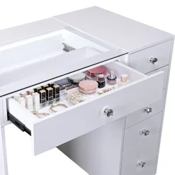 Coiffeuse avec éclairage LED Blanc 92 cm+ 6 Tiroir