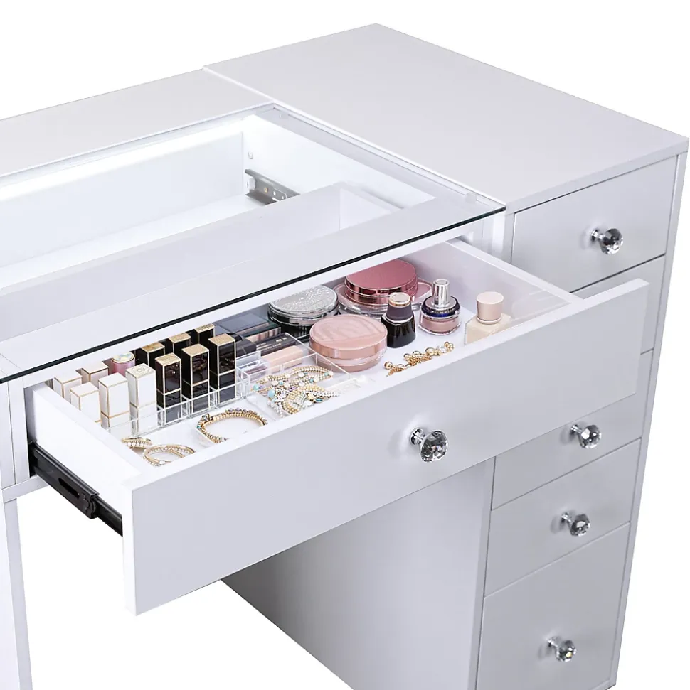 Coiffeuse avec éclairage LED Blanc 92 cm+ 6 Tiroir