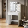 Coiffeuse avec LED Miroir SIRHONA Blanche 70x40x140cm Table de Maquillage avec Grands Tiroirs et étagères
