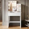 Coiffeuse avec LED Miroir SIRHONA Blanche 70x40x140cm Table de Maquillage avec Grands Tiroirs et étagères