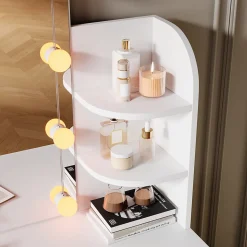 Coiffeuse avec LED Miroir SIRHONA Blanche 70x40x140cm Table de Maquillage avec Grands Tiroirs et étagères