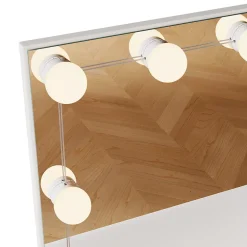 Coiffeuse avec LED Miroir SIRHONA Blanche 70x40x140cm Table de Maquillage avec Grands Tiroirs et étagères
