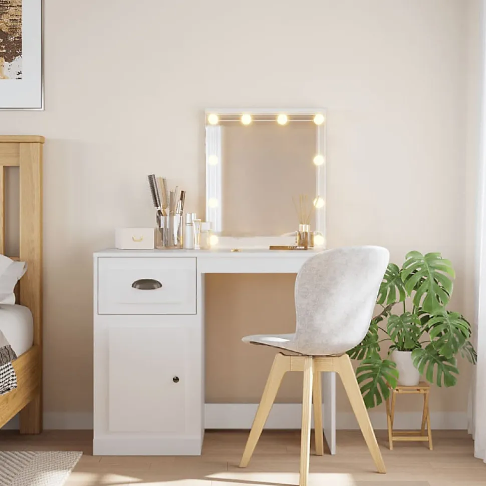 Coiffeuse avec lumières LED blanc 90x42x132,5 cm