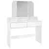 Coiffeuse avec miroir + 2 tiroirs et tabouret de maquillage blanc 100x40x140 cm