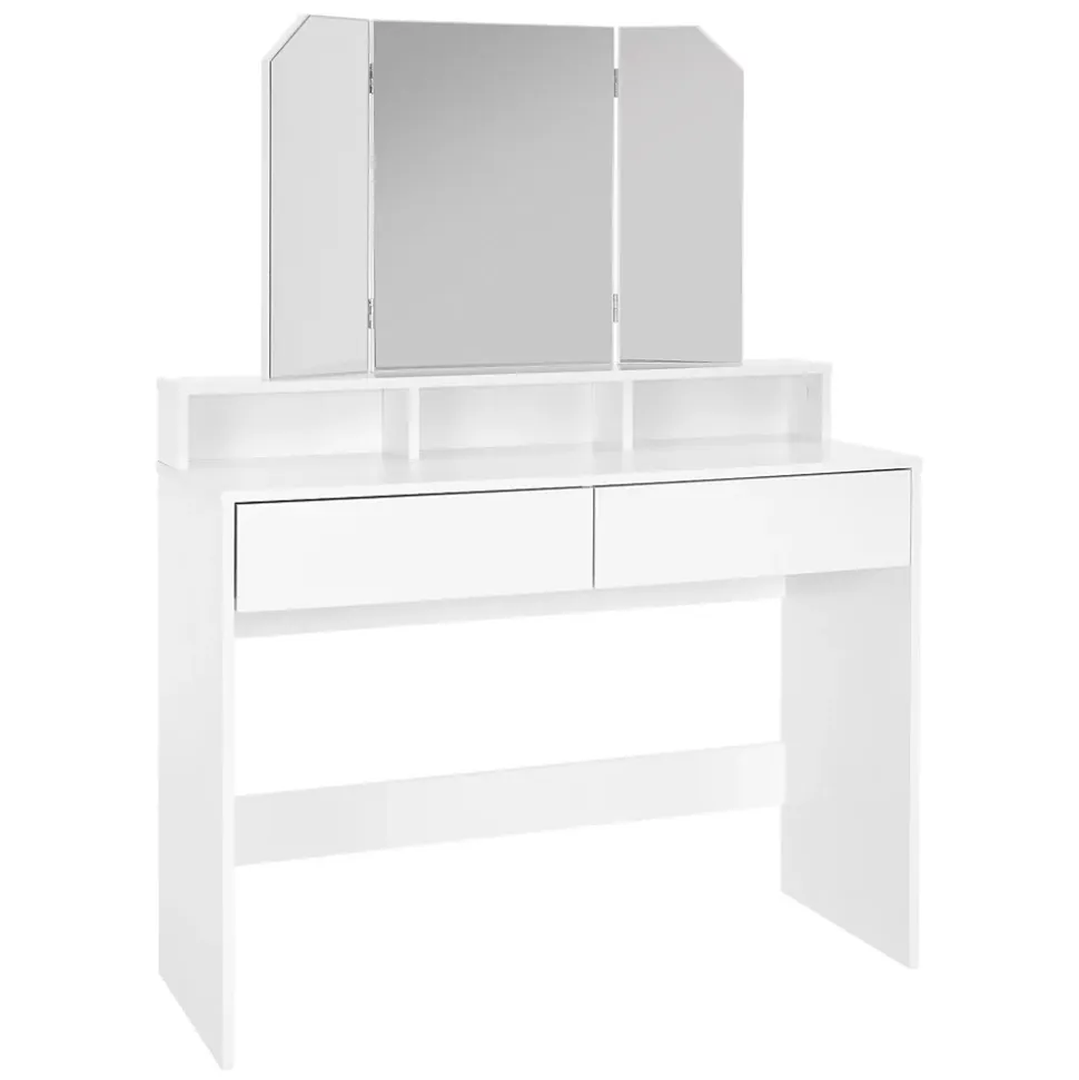Coiffeuse avec miroir + 2 tiroirs et tabouret de maquillage blanc 100x40x140 cm