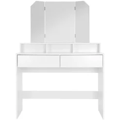 Coiffeuse avec miroir + 2 tiroirs et tabouret de maquillage blanc 100x40x140 cm