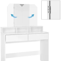 Coiffeuse avec miroir + 2 tiroirs et tabouret de maquillage blanc 100x40x140 cm